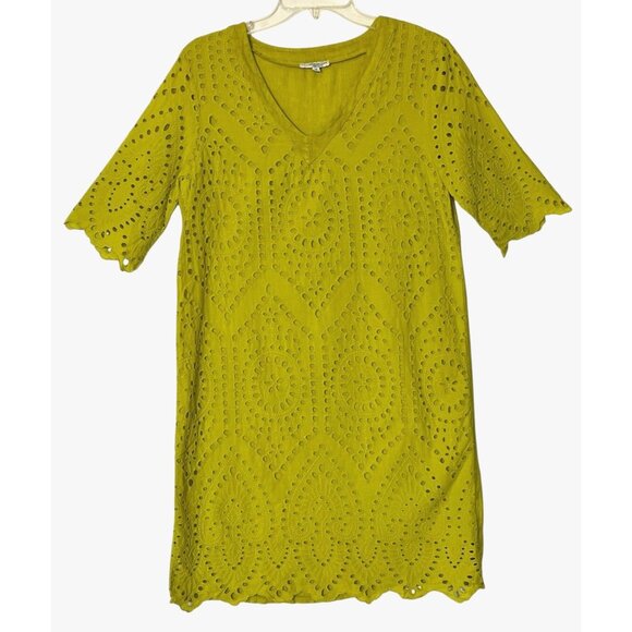 New Vanessa Zani Linen Cotton Lime Eyelet Embroidered Boho Dress - Italy - Picture 1 of 7